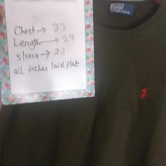 Army Green Wool Sweater, 100% Merino Wool, Polo RL Pony Logo Sweater - Picture 4 of 7